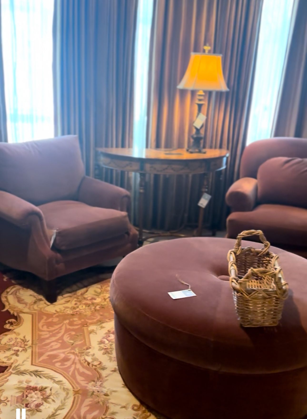 Vintage Rose Velvet Ralph Lauren Chairs And Ottoman