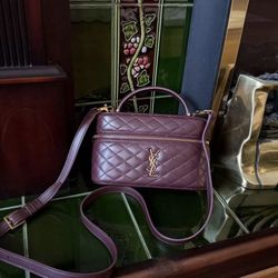 Saint Laurent Quilted Burgundy Leather Crossbody Bag w/ Gold