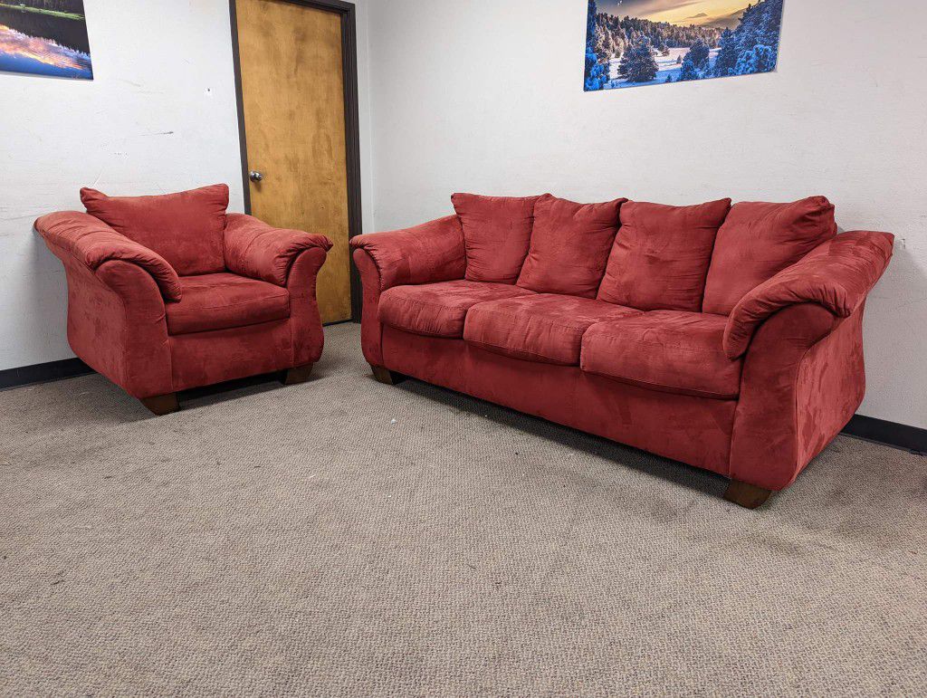 Contemporary Red Couch And Chair Set
