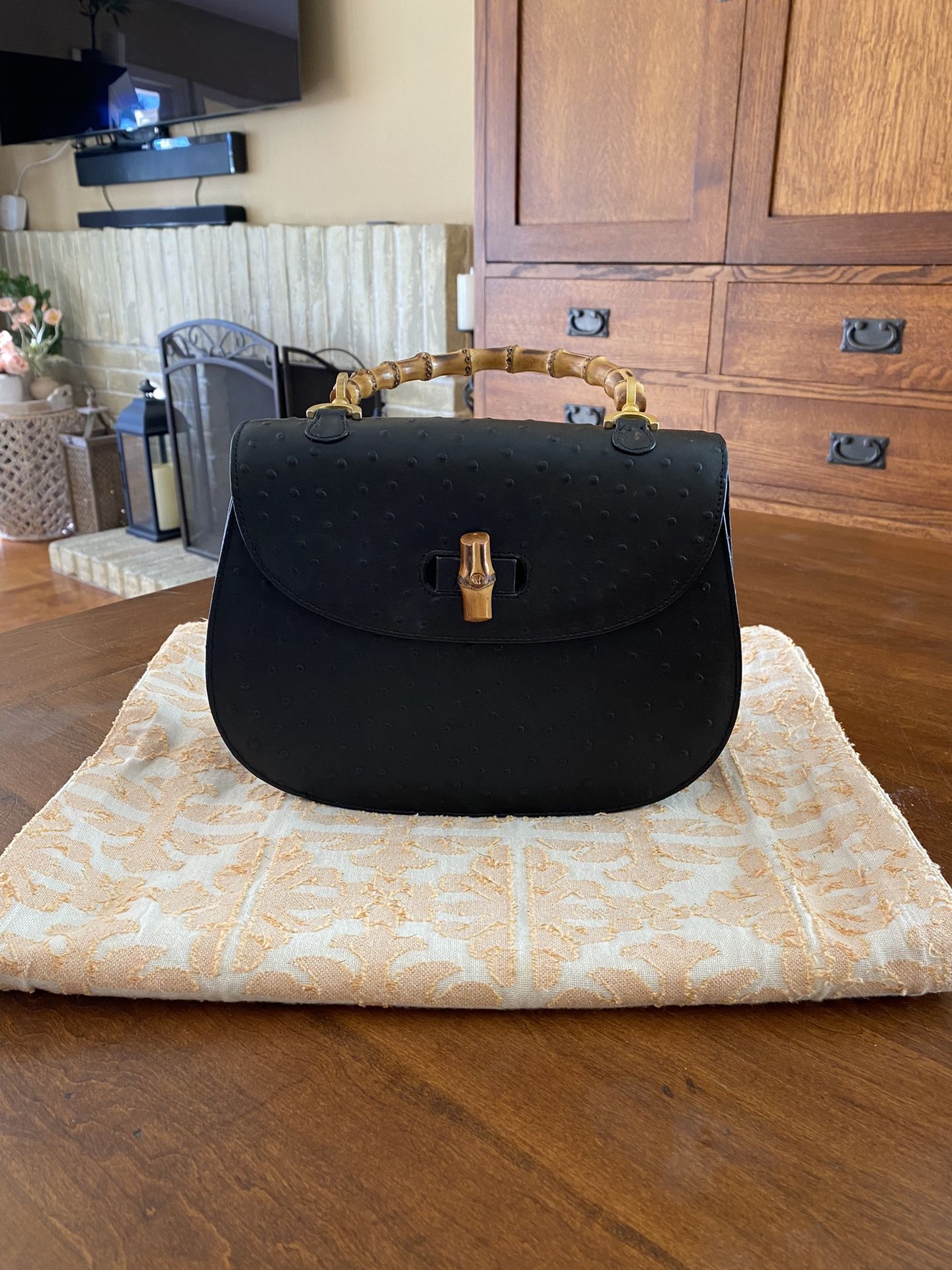 Black Purse With Bamboo Handle