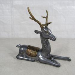 Reindeer Stag Deer Buck Pewter Brass Reclining Statue 9" Length
