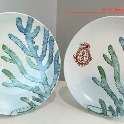 2 Chad Barrett Creative Co-op Round Coastal Stoneware Platters