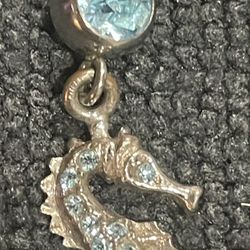 Aqua Blue Gem Sea Horse Dangle Belly Ring