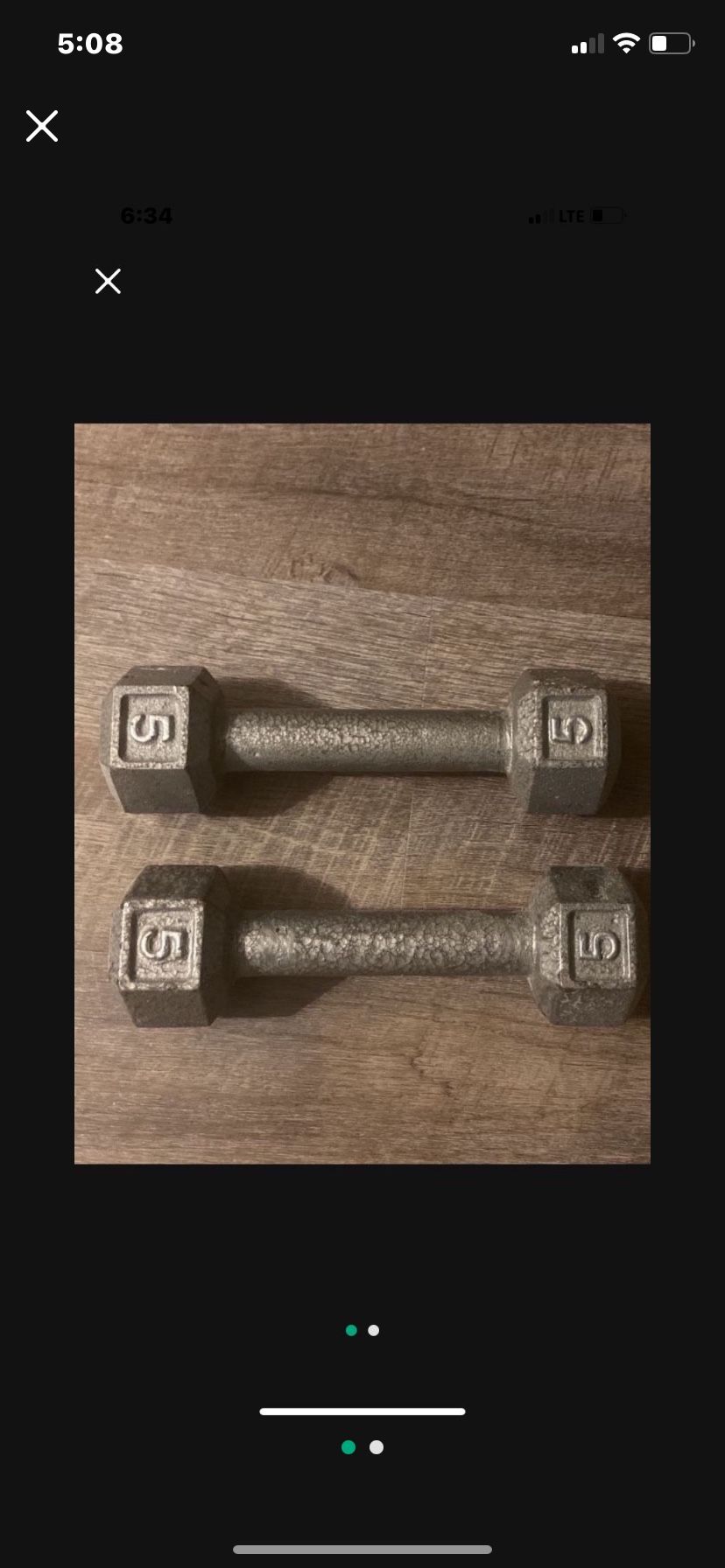 Two 5 Pound Handheld Barbell Dumbbell Weights