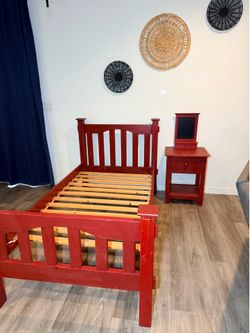Red Twin Bed Frame and Matching Nightstand