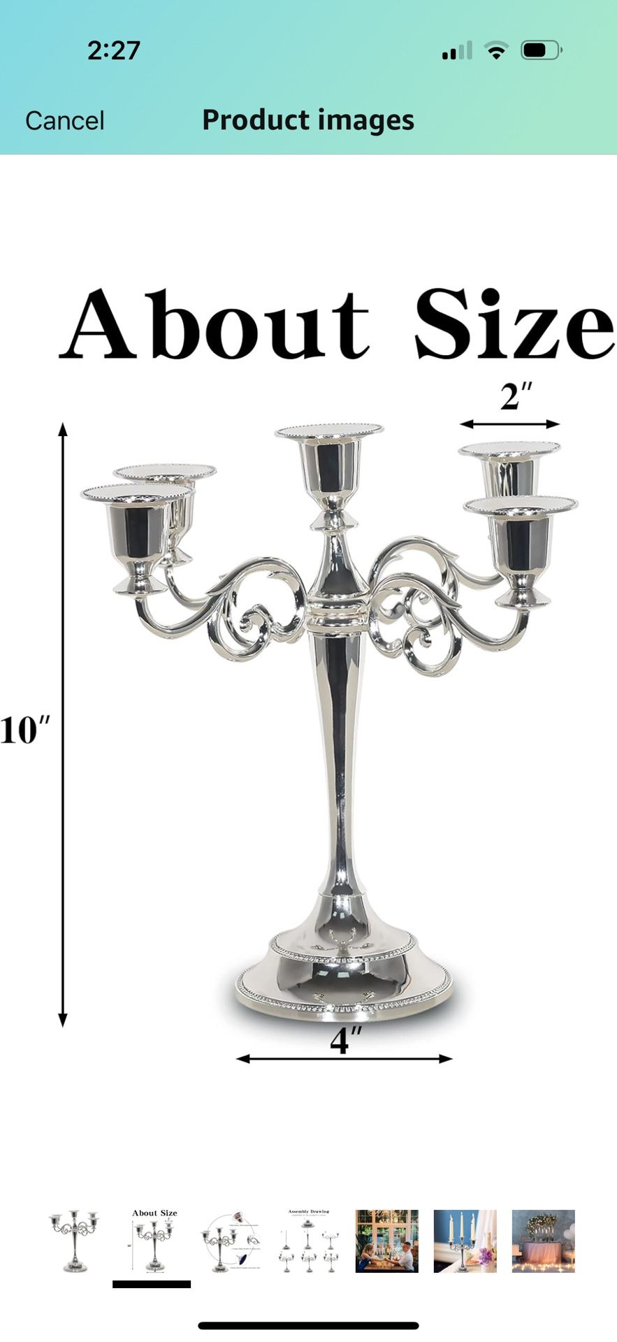 Silver 5-Candle Metal Candelabra - Candle Holder 10.6 inch Tall Candlestick Holders for Valentine Christmas Home Party Dinning Candle Stand