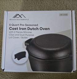 Cast Iron Dutch Oven 2-in-1 – 5 Quart Camping Pot with Skillet Lid
