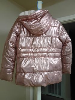 Rose Gold Metallic Puffer Jacket with Hood
