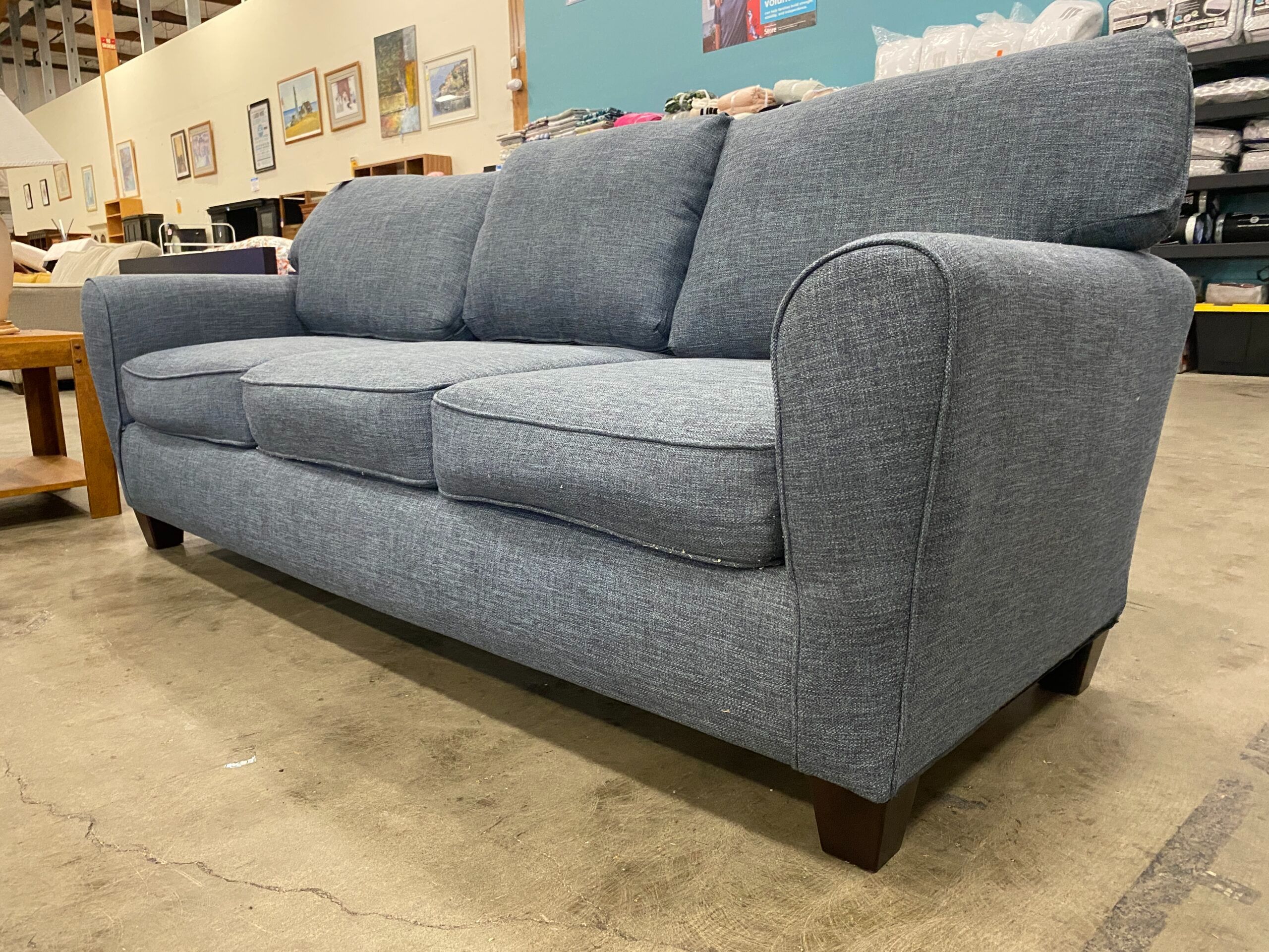 BROOKSIDE Abby Blue Tweed Roll Arm Sofa