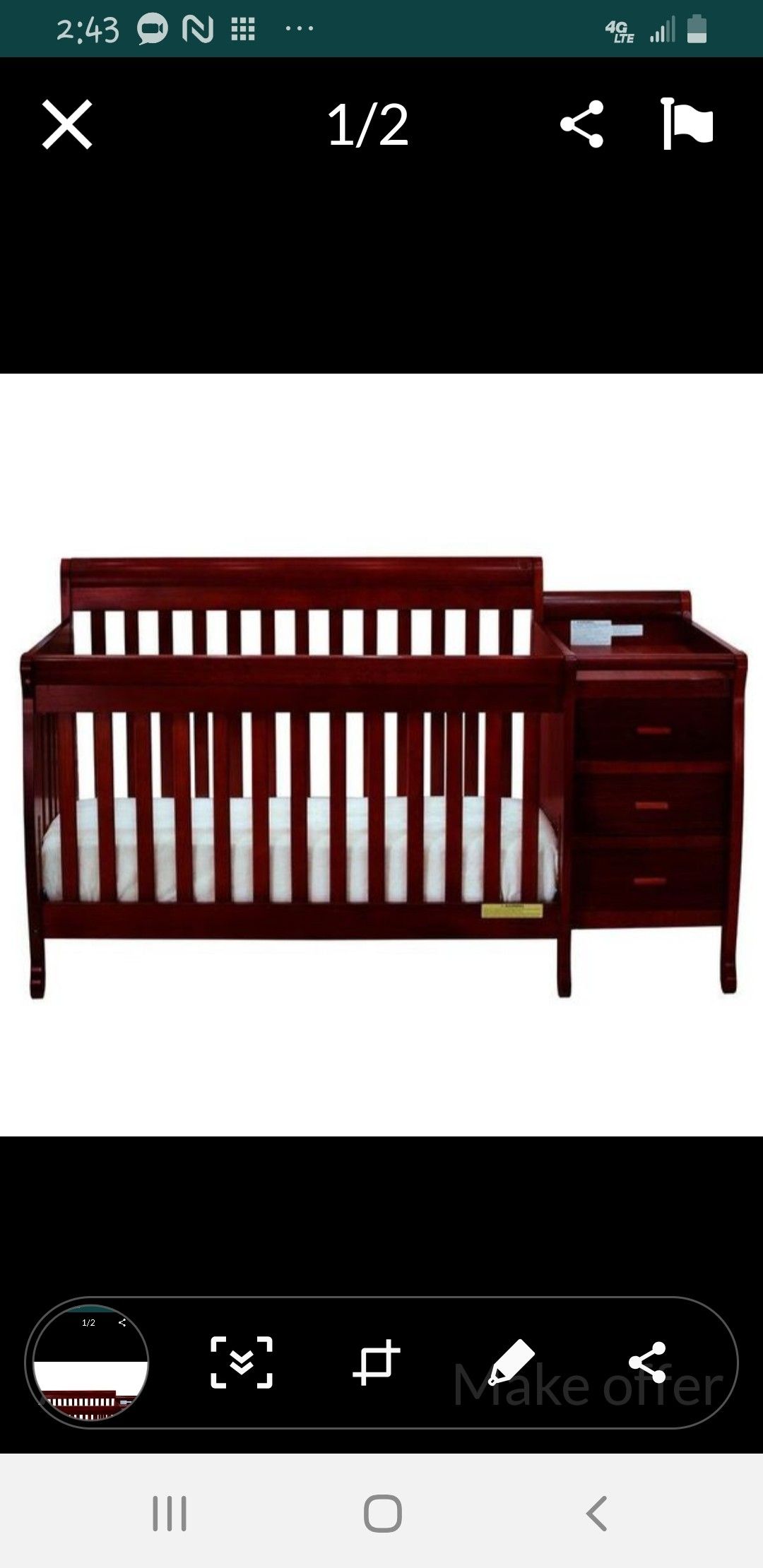 Baby Crib and Changing Table Combo