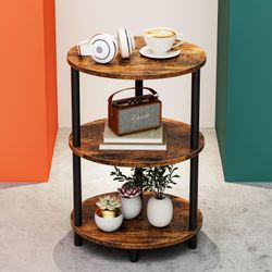 RISWER Small Round Side Table - 3-Tier Oval Accent Table For Small Spaces, Rustic Wood And Metal Couch End Table, Nightstand For Bedroom Or End Table 