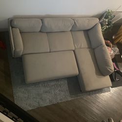 Light Tan/Beige Sofa With Large Ottoman 