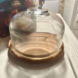 Vintage Julie Pomerantz Teakwood Cheese Tray with Glass Dome in original box