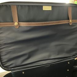 Vintage Suitcase Jaguar by JC Penney Navy Blue/Tan Leatherette Trim Mint Condition