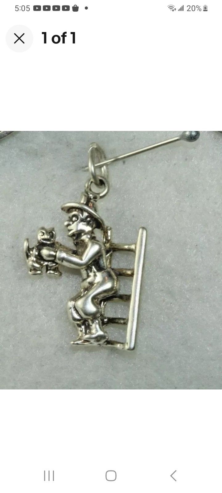 Vtg.Sterling Silver " Fireman Rescues Kitty Cat" Charm 