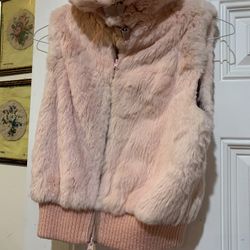 Genuine Rabbit Pink Sleeveless Jacket 