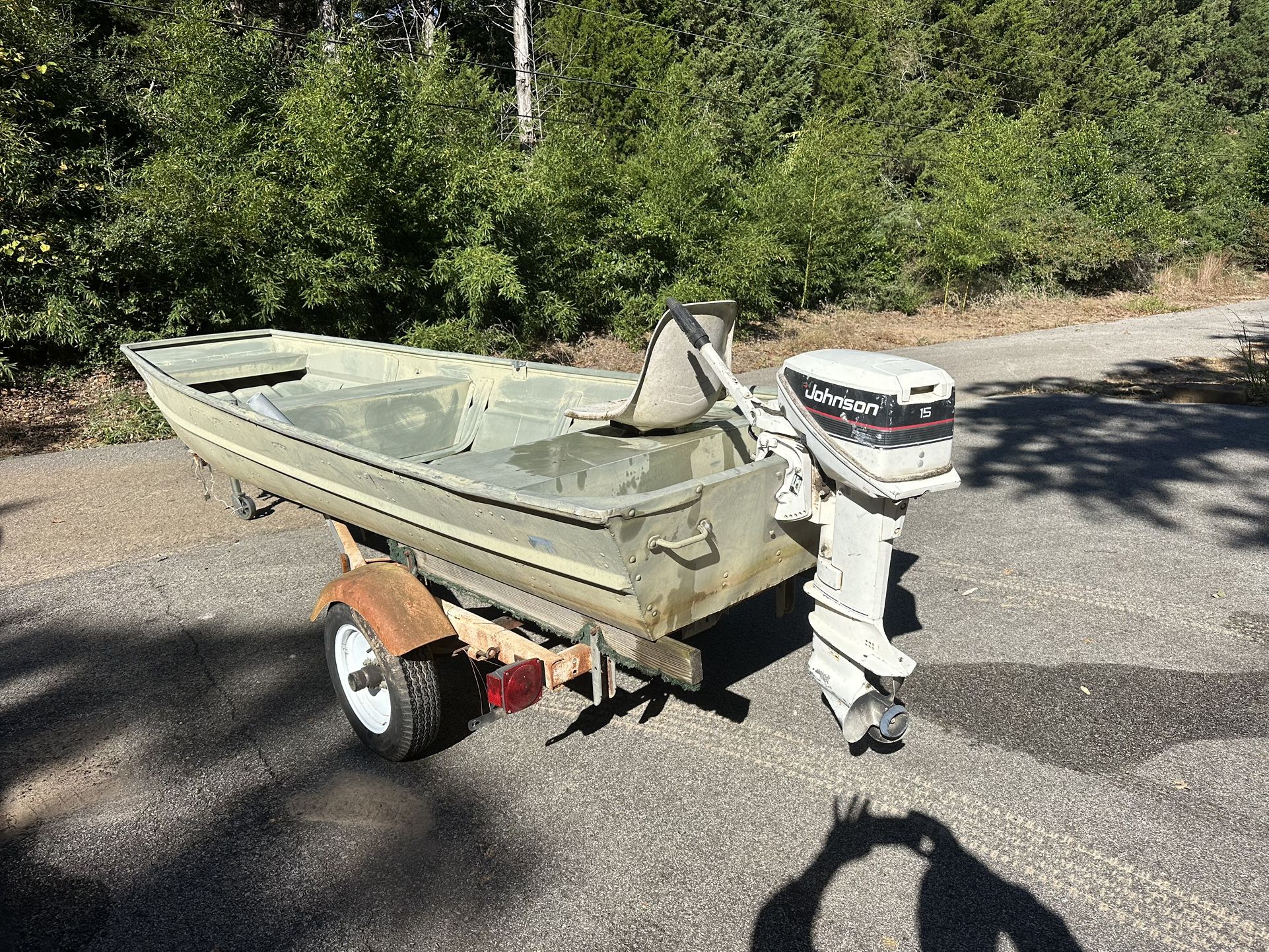 Jon Boat with 15 hp motor and trailer
