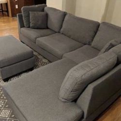 Brand New Gray Sectional Sofa Couch With Ottoman 