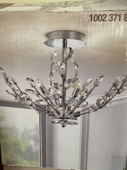 Hetcherson 20 in. 4-Light Chrome Semi Flush Mount with Crystal Glass Branches