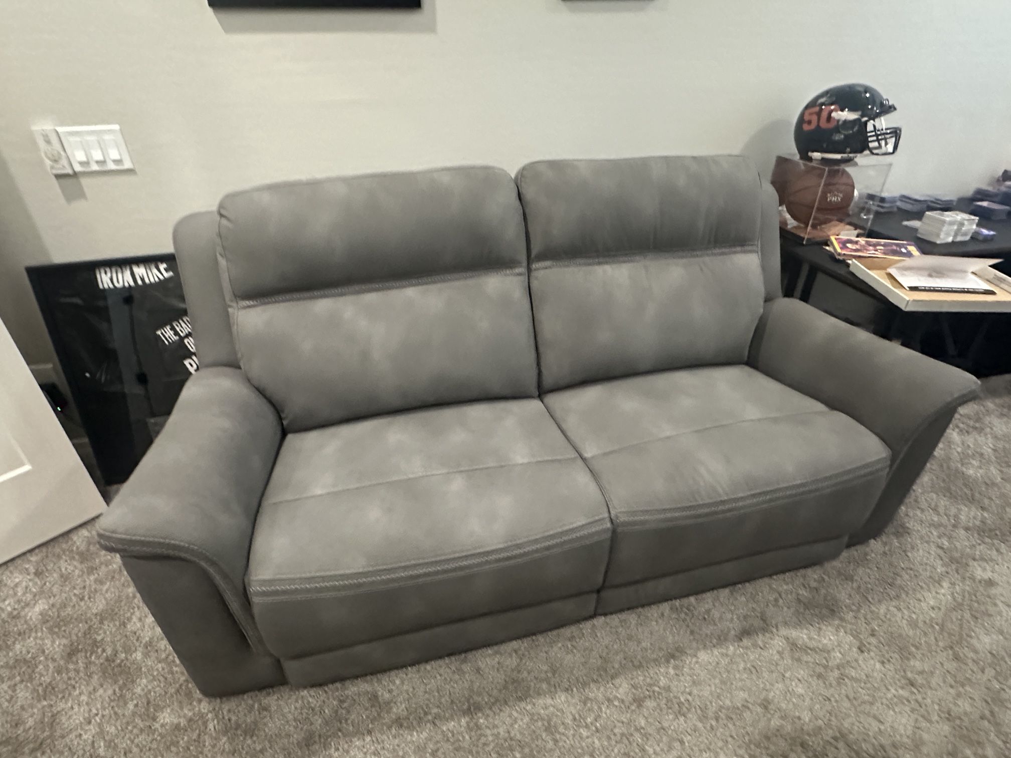 Grey Suede Double Reclining Couch - Loveseat 