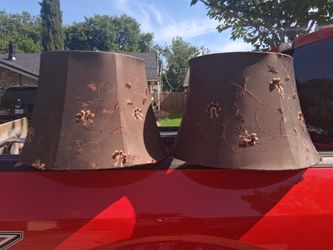 Pair - Dark Espresso Brown Embroidered Vine Lamp Shades