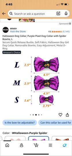 Halloween Purple Plaid Dog Collar with Spider Bowtie