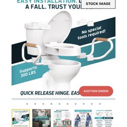 Lunderg Raised Toilet Seat with Handles - Elongated - Easy to Install Toilet Seat Riser
