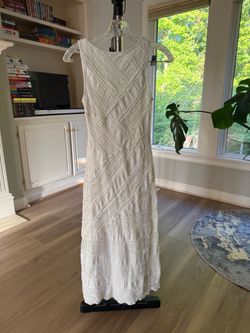 Mustard Seed White Geometric Textured Knit Midi Dress Medium
