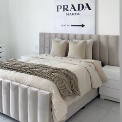 Pretty Grey Fabric Bed Frame - Full, queen Or King - SAME DAY DELIVERY 