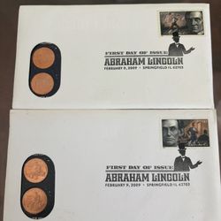 2 - 2009 Abraham Lincoln Bicentennial First Day Covers & 4-Coin P/D Set 