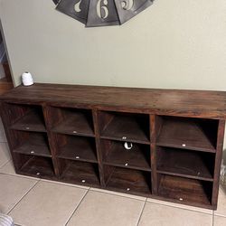 Wood display / entry way furniture   Shoe storage etc