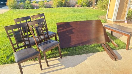 Dark Wood Rectangular Table Top and 4 chairs