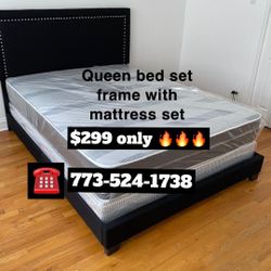 Queen Size Bed Set Headboard Frame With Mattress Set $299 Only 