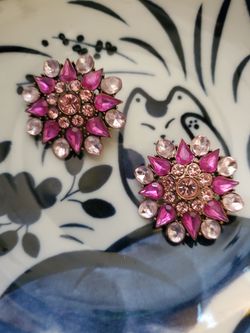 Vintage Pink Rhinestone Flower Brooch Antique Copper Sunburst Pin