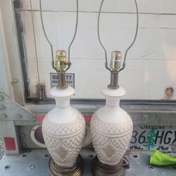  Pair Vintage Frosted White Porcelain Glass Lamps
