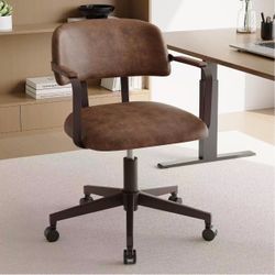 BFZ Mid Century Office Chair, Faux Leather Small Desk Chair with Armrests Adjustable Height 360° Swivel, Back Support & Rolling Design for Vanity, Stu