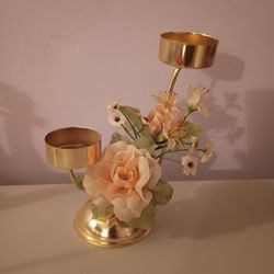 Vintage Home Interior Peach Floral Rose Candle Holder