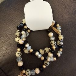NEW Gold and Black Beaded Cross Bracelets-set of 3.