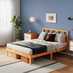 New Avenco Solid Wood Full Size Platform Bed Frame with Headboard, 12 Inch Bed Frame Full Size, Sturdy Wood Slat Support, No Box Spring Needed, Easy A