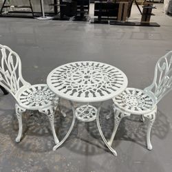 New Patio Bistro Sets 3 Piece cast Aluminum Patio Furniture Outdoor Garden Metal Rust Proof Tables and Chairs White bisrto Set (Tulips-White)