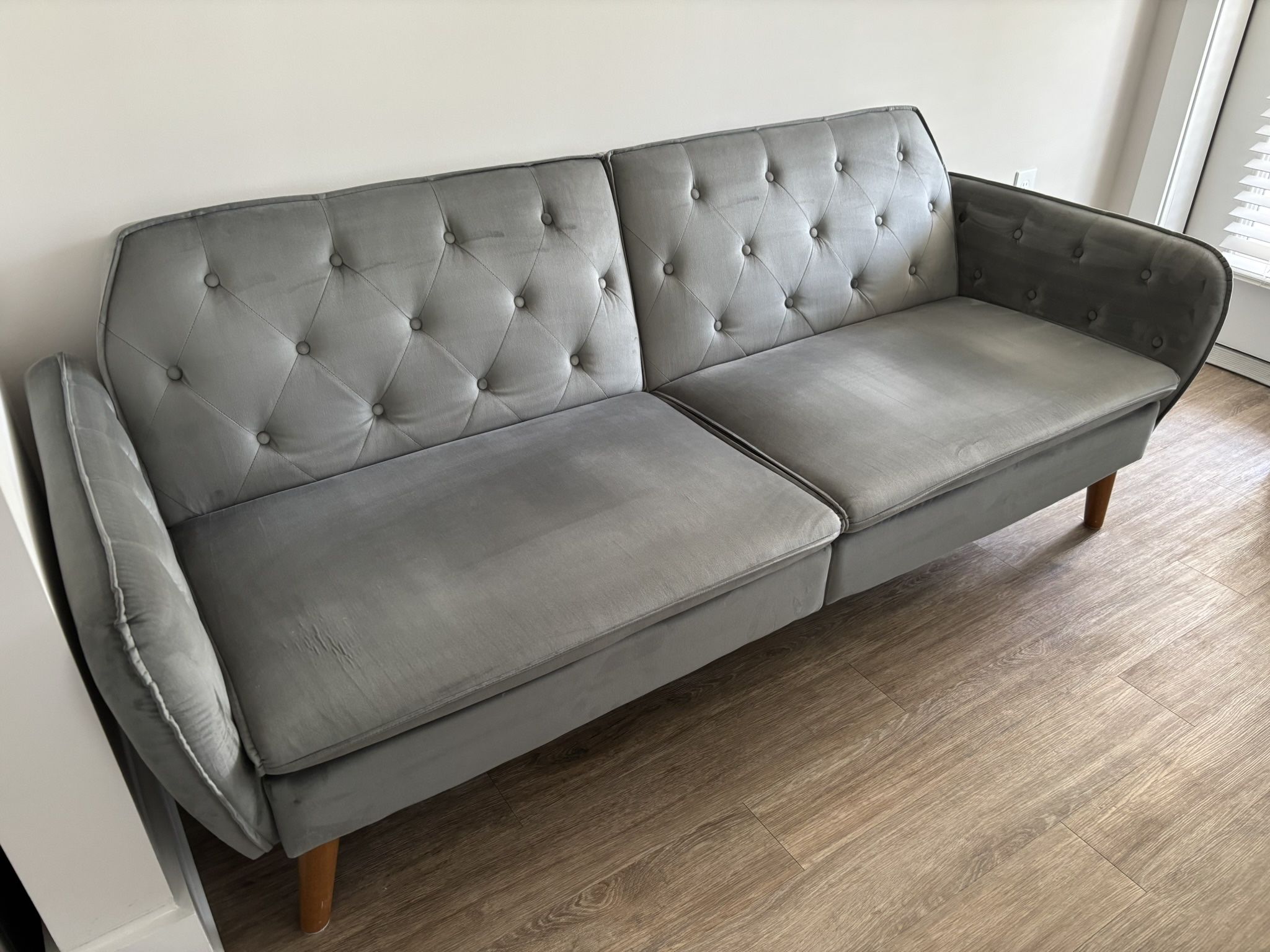 Gray Velvet Futon - Good Condition