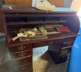 Vintage Wooden Roll-Top Desk