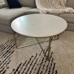 ROUND COFFEE TABLE | MIDCENTURY COFFEE TABLE | WHITE AND GOLD COFFEE TABLE
