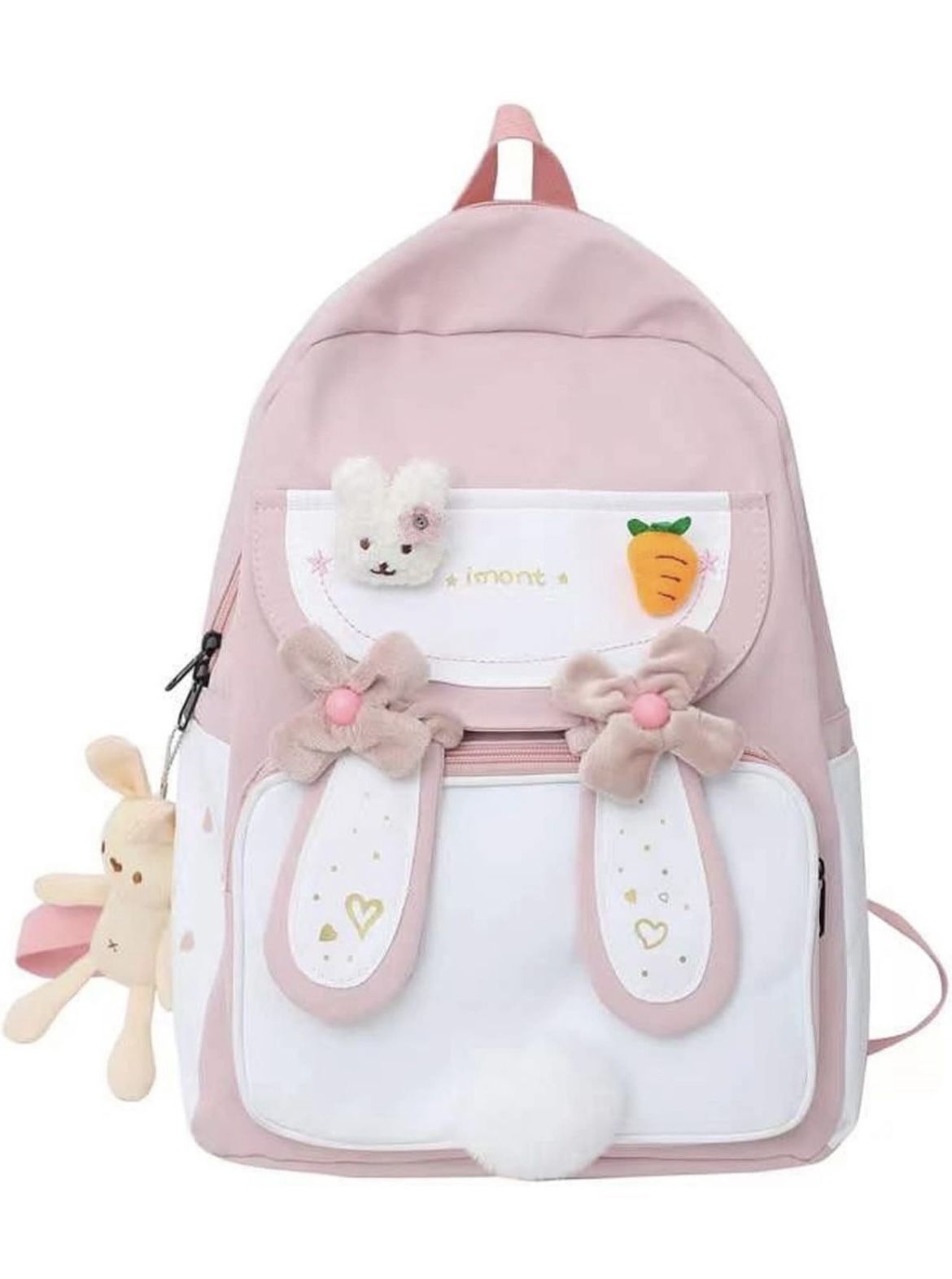 Kawaii Bunny Ear Backpack with Cute Bear Pendant for Girl Student Teen School Bag Book Bag Travel Backpack (Large, H-Pink)• Ret. $39.99🆕✅NEW