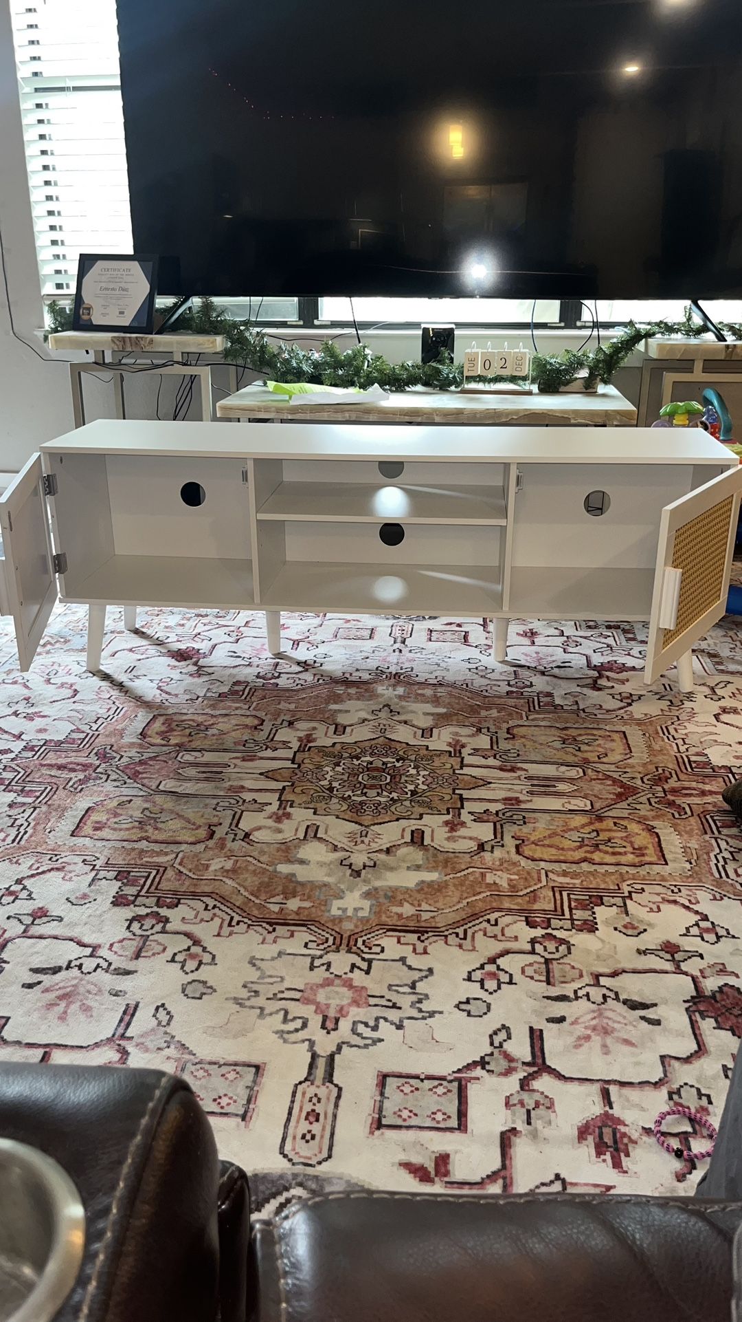 White Entertainment Center & End Table