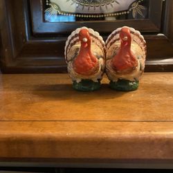 Pair of Ceramic Thanksgiving Turkey Candle Holders