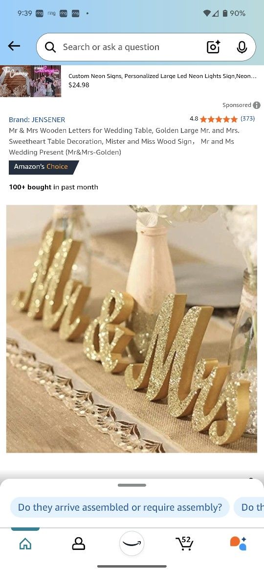 Mr & Mrs Gold Table Decor 