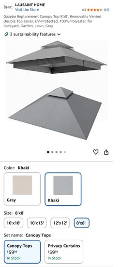 Lausaint Home 8x8 Gazebo Replacement Canopy Top