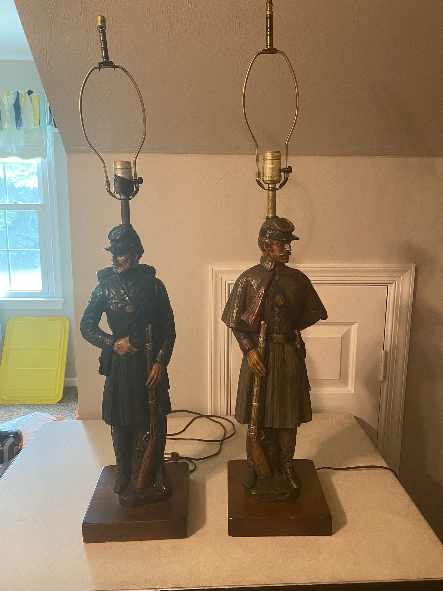 Rare - Pair Civil War soldier lamps made by Dunning Industries