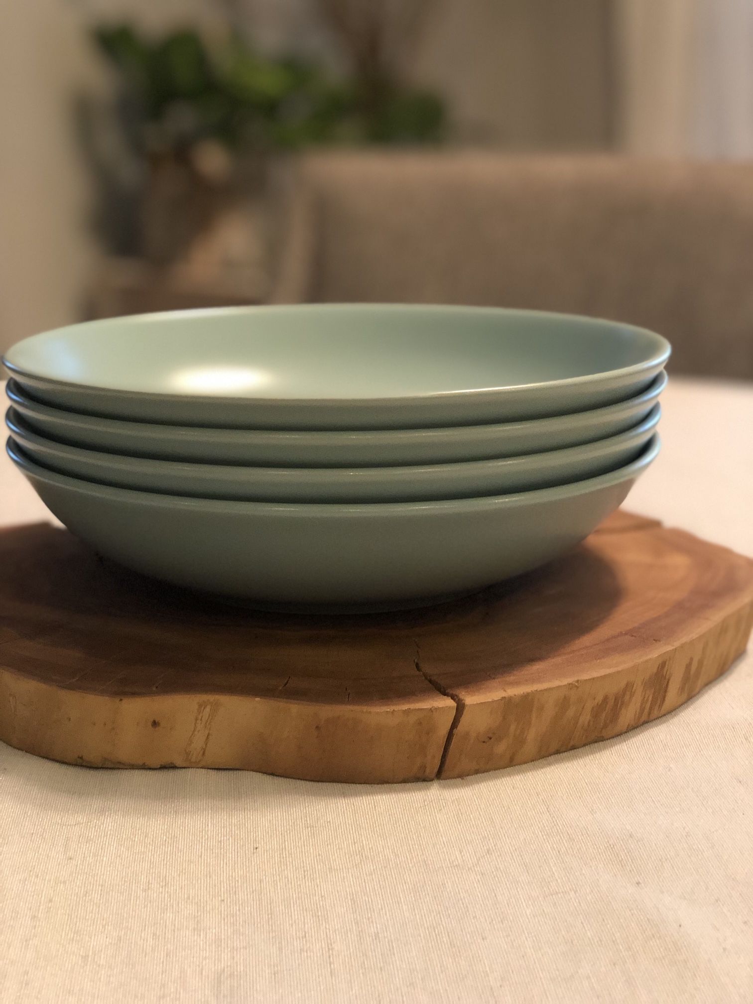 IKEA Stoneware Set Of 4 Pasta Soup Bowls 9” Fargrik Aqua Blue Green 15199